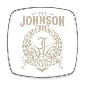 Johnson Thing Wappen T-Shirt - Viereckiger Kühlschrankmagnet - Weiß - Vorne