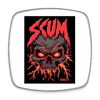 Skull Inferno Grafik T-Shirt - Viereckiger Kühlschrankmagnet - Weiß - Vorne