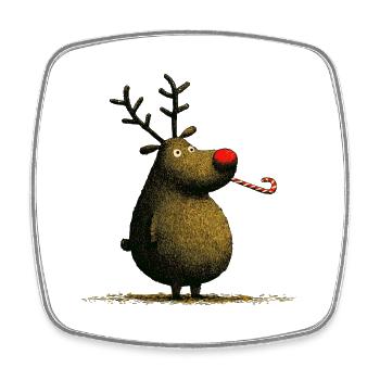 Christmas Reindeer with Candy Cane - Viereckiger Kühlschrankmagnet - Weiß - Vorne