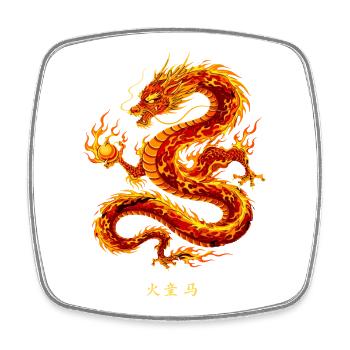 Mächtiger Chinesischer Feuerdrache - Viereckiger Kühlschrankmagnet - Weiß - Vorne