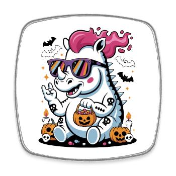 Halloween Nashorn mit Sonnenbrille - Viereckiger Kühlschrankmagnet - Weiß - Vorne