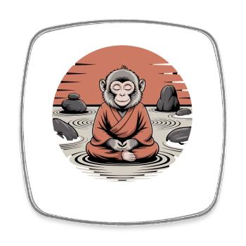 Meditating monkey zen monk in rock garden - Square fridge magnet - white - Front