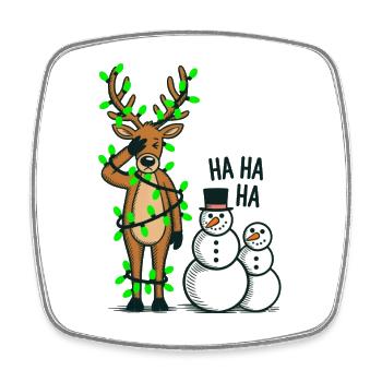 Design Noël Drôle avec Renne et Bonhommes de Neige - Magnet carré - blanc - Devant