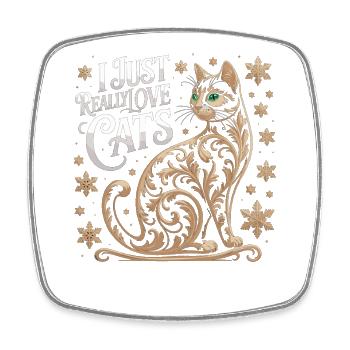 Ornamentale Katze Shirt für Tierfreunde - Viereckiger Kühlschrankmagnet - Weiß - Vorne