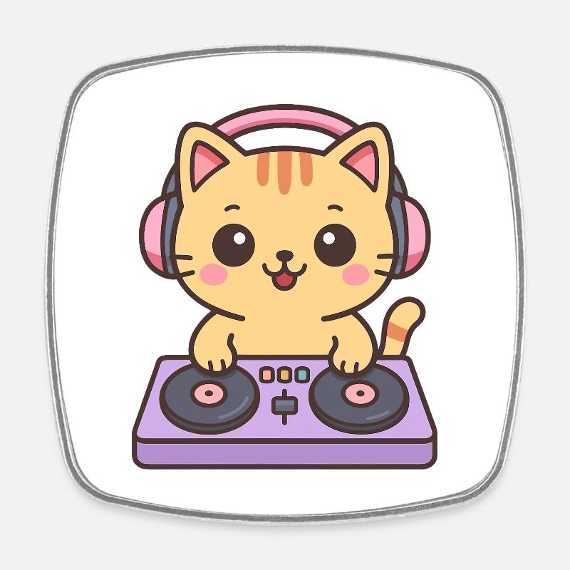 Cats en tant que DJ à la table de mixage - Magnet carré - blanc