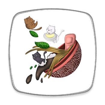 Katzen essen Ramen Japanische Nudeln Katze - Viereckiger Kühlschrankmagnet - Weiß - Vorne