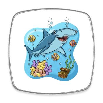 Cartoon Style Hammerhead Shark In Ocean - Square fridge magnet - white - Front