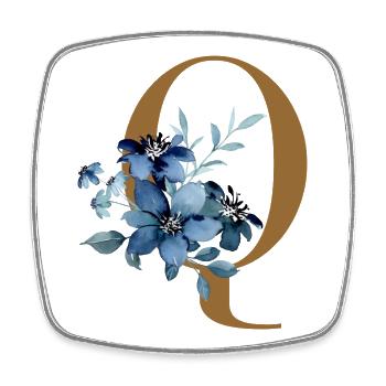 Floral Q – Lettre dorée avec des fleurs - Magnet carré - blanc - Devant