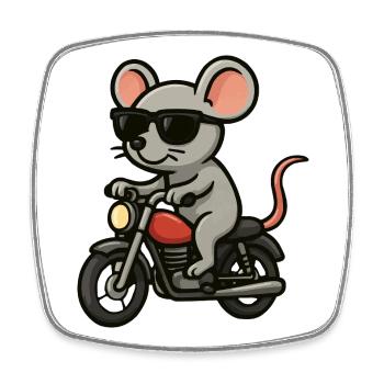 Motorrad-Maus mit Sonnenbrille - Viereckiger Kühlschrankmagnet - Weiß - Vorne