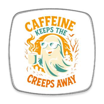 La caféine éloigne les creeps Ghost Halloween - Magnet carré - blanc - Devant