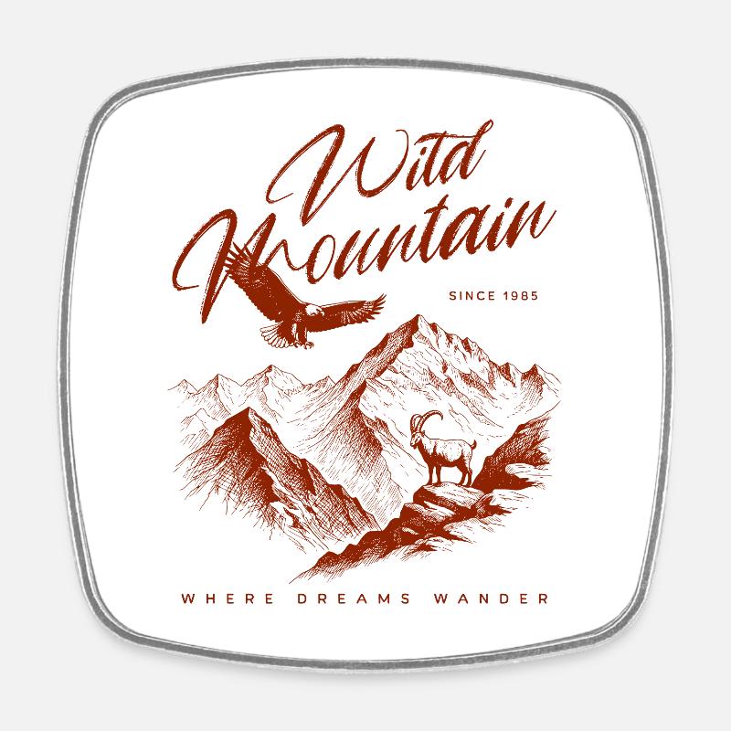 Wild Mountains & Eagles – Vintage Outdoor - Square fridge magnet - white