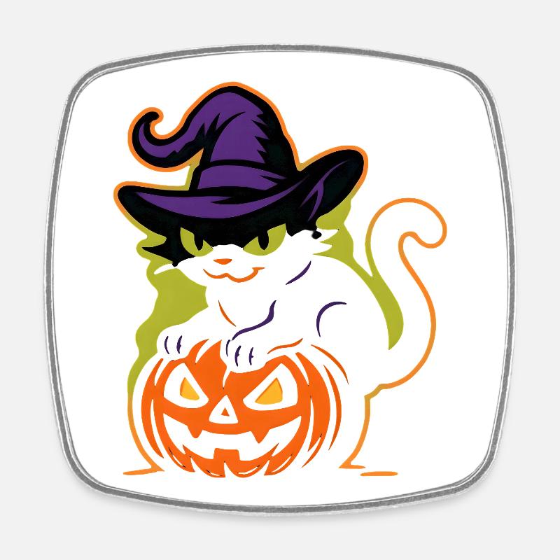 Wizard Cat and Luminous Pumpkin - Square fridge magnet - white
