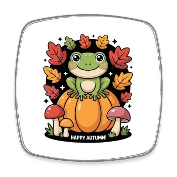 Cottagecore Herbst Frosch Auf Kürbis Mit Pilzen - Viereckiger Kühlschrankmagnet - Weiß - Vorne