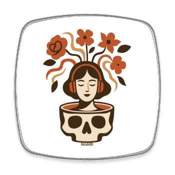 Blumen, Totenkopf und Musik - Viereckiger Kühlschrankmagnet - Weiß - Vorne