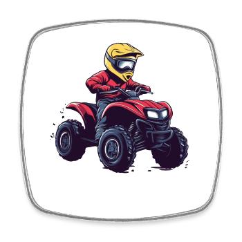 ATV Fahrer Cartoon im Gelbhelm - Viereckiger Kühlschrankmagnet - Weiß - Vorne