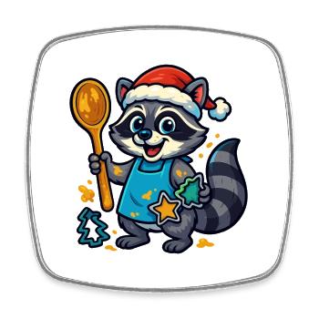 Raton laveur de Noël faisant des biscuits - Magnet carré - blanc - Devant