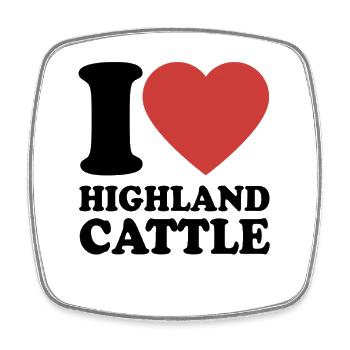 I Love Highland cattle - Heart - Cattle - Square fridge magnet - white - Front
