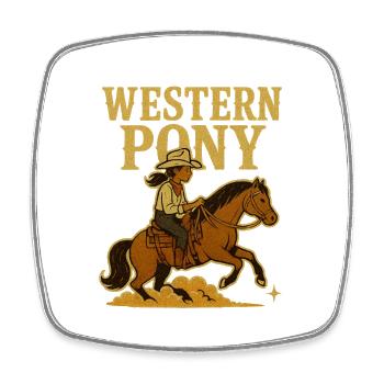 Cavalier de poney western - Magnet carré - blanc - Devant