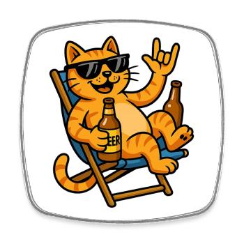 Sonnenbrillen-Kater im Strandstuhl - Viereckiger Kühlschrankmagnet - Weiß - Vorne