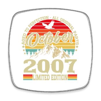 October 2007 Vintage Vintage Retro Birthday - Square fridge magnet - white - Front