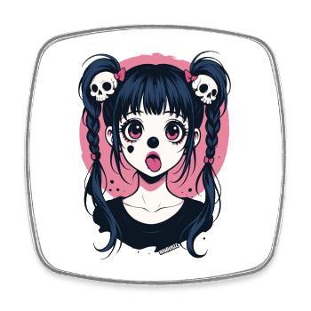 Kawaii Skull Hair Braids Gothic Girl - Square fridge magnet - white - Front