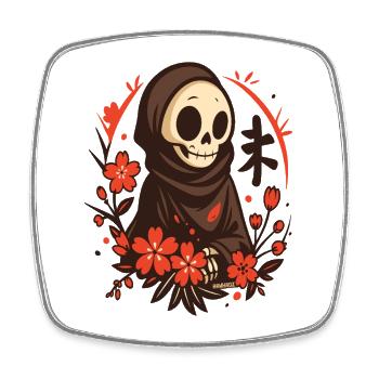 Little Grim Reaper in the Flower Circle of Sakura - Square fridge magnet - white - Front