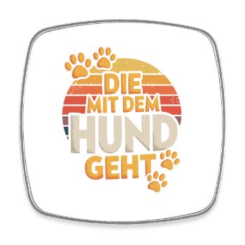 Walking With The Dog Retro Paws Dog Mom - Square fridge magnet - white - Front