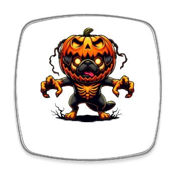 Carlin effrayant Halloween Zombie Dessin animé Citrouille - Magnet carré - blanc - Devant