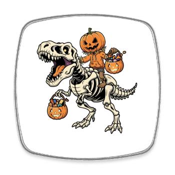 Vogelscheuche reitet Skelett T-Rex Halloween Dinos - Viereckiger Kühlschrankmagnet - Weiß - Vorne