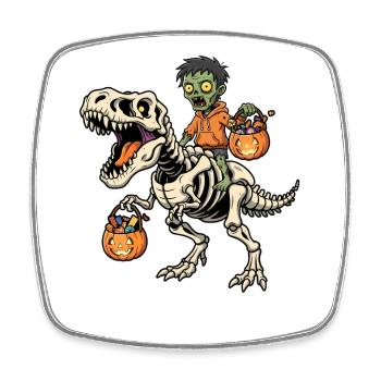 Zombie reitet Skelett T-Rex Halloween Dinosaurier - Viereckiger Kühlschrankmagnet - Weiß - Vorne