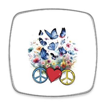 Peace Peacesymbol Herz Blumen - Viereckiger Kühlschrankmagnet - Weiß - Vorne