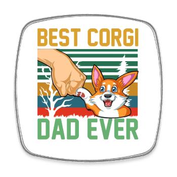 Bester Corgi-Papa aller Zeiten – lustiges Geschenk für Corgi-Besitzer - Viereckiger Kühlschrankmagnet - Weiß - Vorne