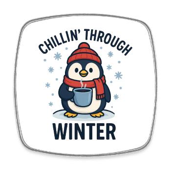 Funny penguin with coffee cup - Square fridge magnet - white - Front