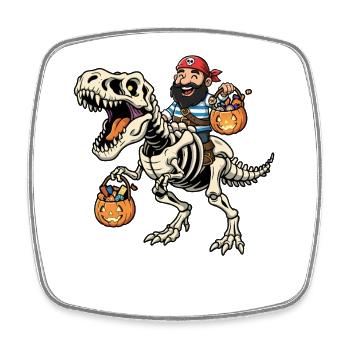 Pirat reitet Skelett T-Rex Halloween Dinosaurier - Viereckiger Kühlschrankmagnet - Weiß - Vorne