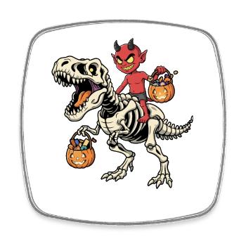 Dämon reitet Skelett T-Rex Halloween Dinosaurier - Viereckiger Kühlschrankmagnet - Weiß - Vorne