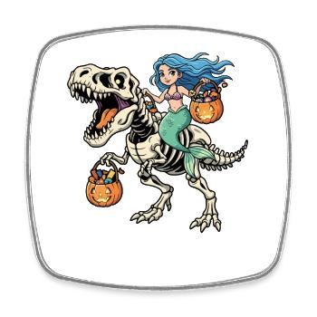 Meerjungfrau reitet Skelett T-Rex Halloween Dinosa - Viereckiger Kühlschrankmagnet - Weiß - Vorne