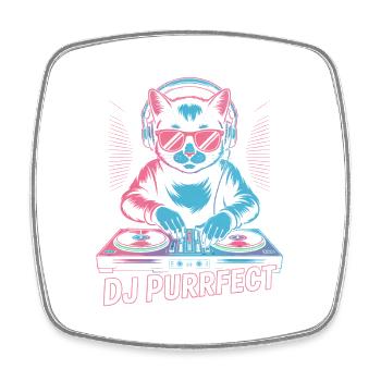 DJ Purrfect cat with headphones on turntable - Square fridge magnet - white - Front