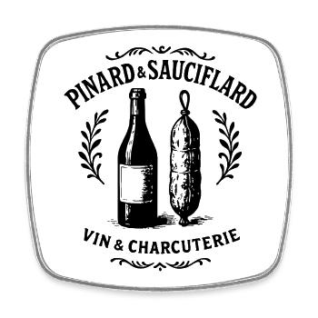 Pinard & Sauciflard – Wine and Charcuterie - Square fridge magnet - white - Front