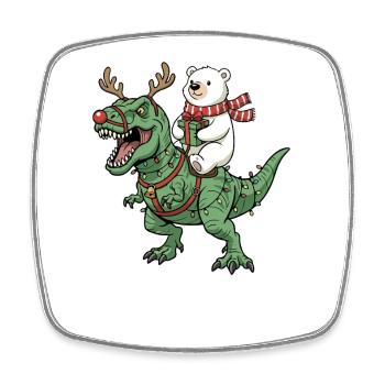 Polar Bear Rides T-Rex Funny Christmas Dinosaur - Square fridge magnet - white - Front