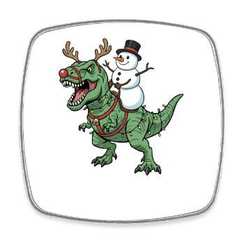 Snowman Rides T-Rex Funny Christmas Dino Sow - Square fridge magnet - white - Front