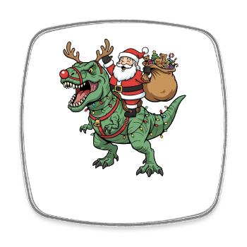 Le Père Noël chevauche T-Rex Drôle de Noël Din - Magnet carré - blanc - Devant