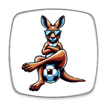 Kangourou cool avec lunettes de soleil et ballon de football - Magnet carré - blanc - Devant