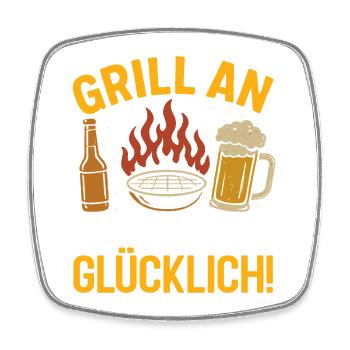 Fan de bière GRILL ON BEER COLD HAPPY Drôle - Magnet carré - blanc - Devant