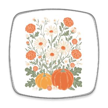 Autumnal Flowers And Pumpkins Illustration - Square fridge magnet - white - Front