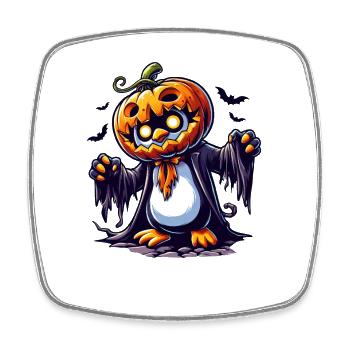 Mignon Halloween Pingouin Citrouille Chauve-souris fantaisiste - Magnet carré - blanc - Devant