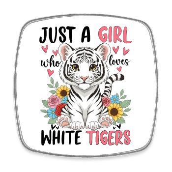 Girl Tigers mit Blumenherz - Viereckiger Kühlschrankmagnet - Weiß - Vorne