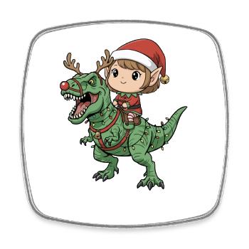 Girl Elf Riding T-Rex Funny Christmas Dinos - Square fridge magnet - white - Front