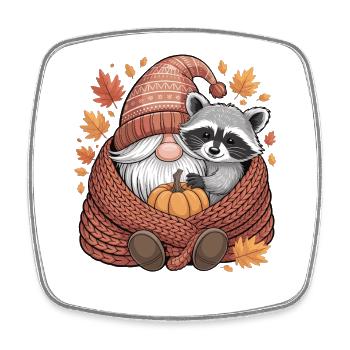 Herbst Gnom T-Shirt mit Waschbär und Kürbis - Viereckiger Kühlschrankmagnet - Weiß - Vorne