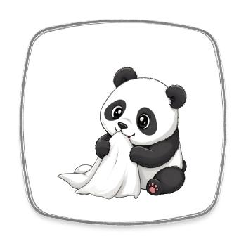 Baby Panda with Comforter – Cute Cartoon - Square fridge magnet - white - Front