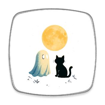 Nuit au clair de lune fantômes chat - Magnet carré - blanc - Devant